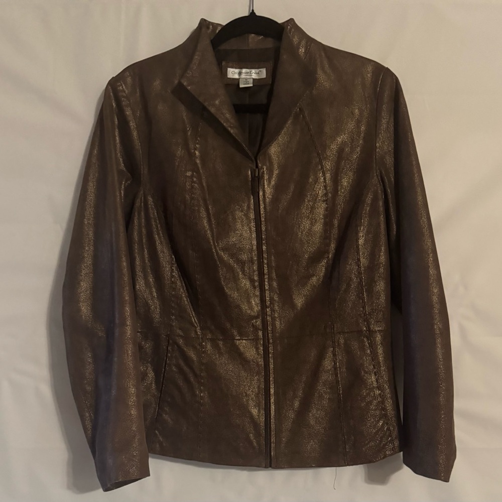 Coldwater Creek Metallic Brown Zip-Front Leather Women’s Jacket, Sz M. NWOT